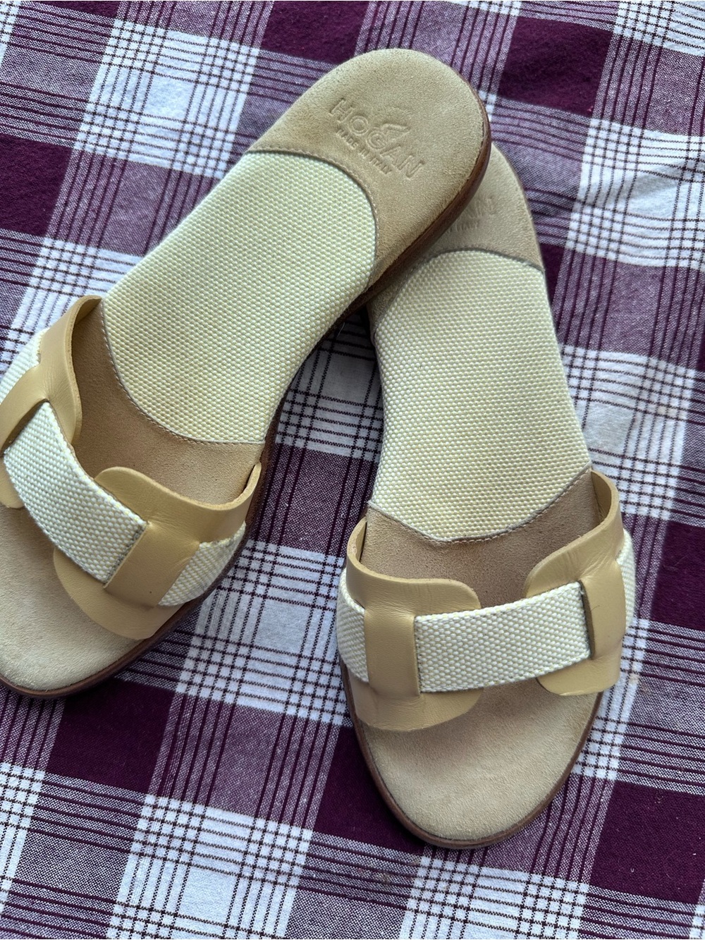 Hogan Women's Suede Leather Canvas Slides - Clean Condition Simple Style